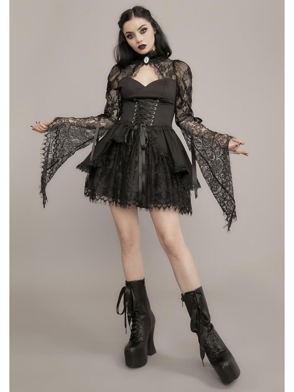 Dolls Kill Widow Lights Go Out Black Lace Mini Dress Dark Goth Vampire Romantic